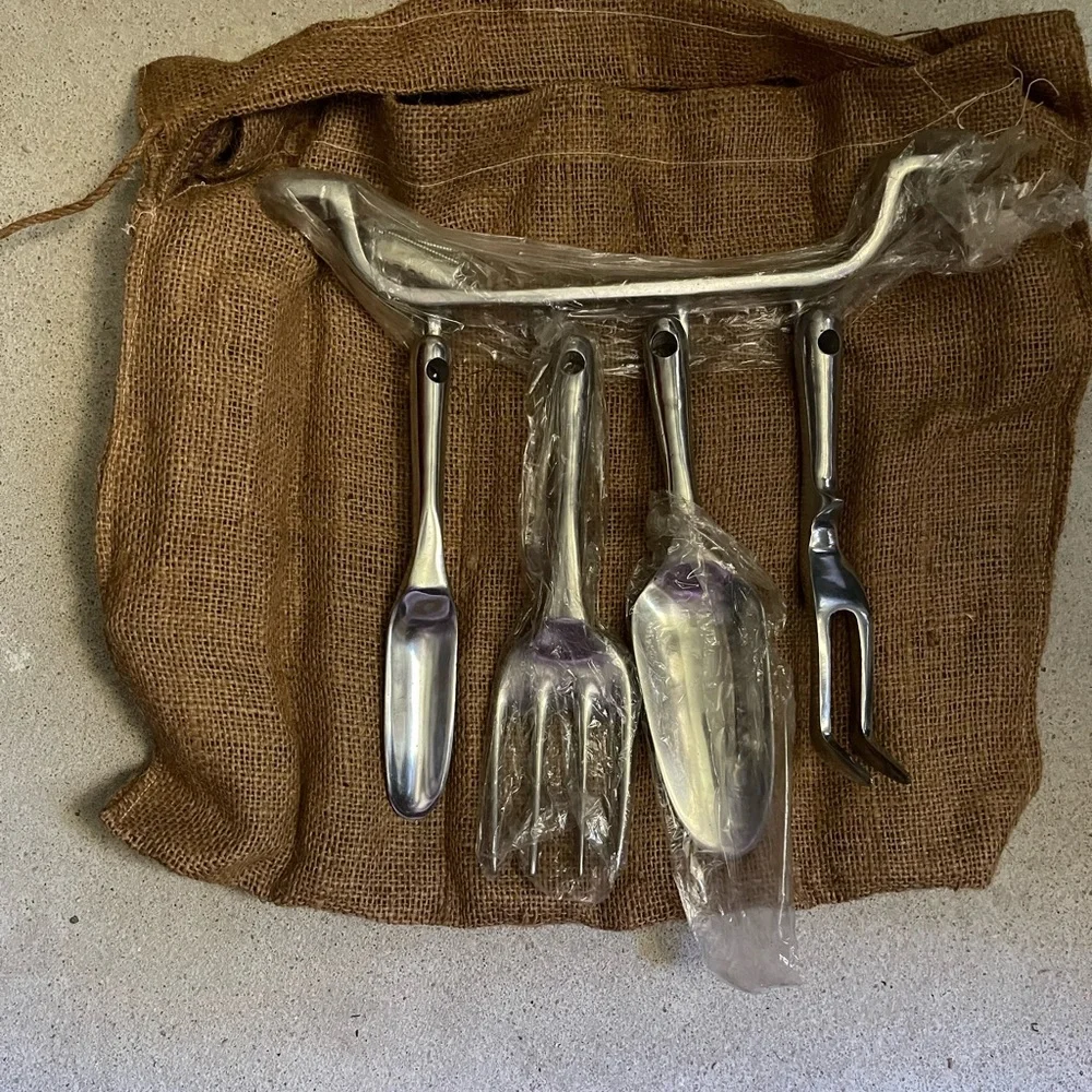 Restoration Hardware Stainless Steel Serving Utensil Set with Wall Rack - Silver